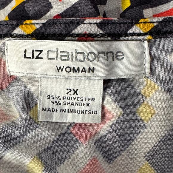 Liz Claiborne 2X-Large Top Geometric Pleated Round Neck Keyhole Sleeveless Multi - Picture 6 of 7